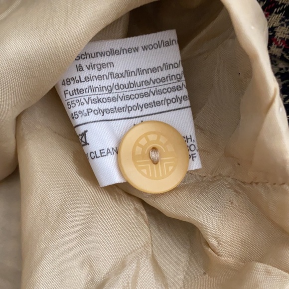 Louis Feraud | Wool Flax Blend Houndstooth Knee Length Skirt Camel/Blue/Red (4) - Picture 7 of 16